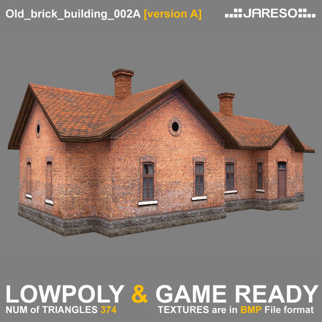 3d model low-polygonal brick building old
