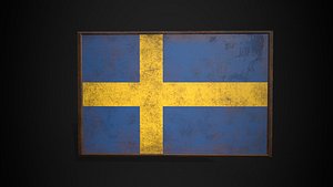 Old Picture Frame With Sweden  Flag - Game Ready PBR Low-poly 3D Model