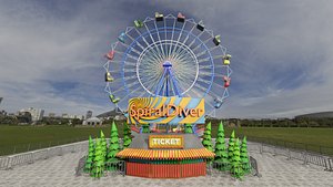 Skydiver Ride Animated Low Poly 3D Model