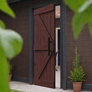 3D Minimalist Wooden Room Divider Door Dark Wood