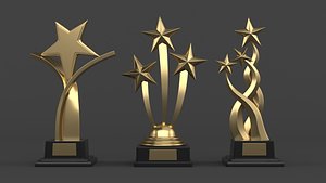 3D Gold Trophy Cups