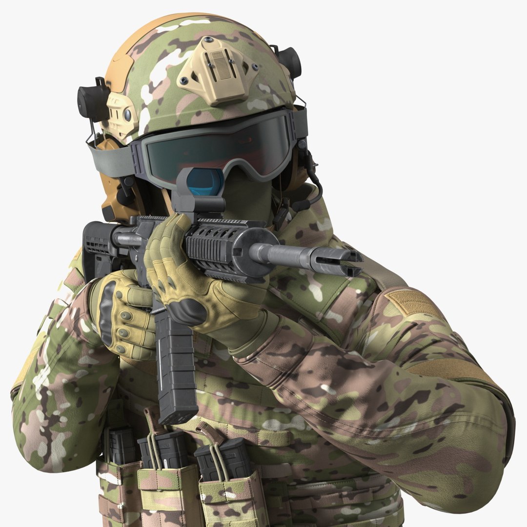 Army Soldier in Green Camo Rigged 3D model preview