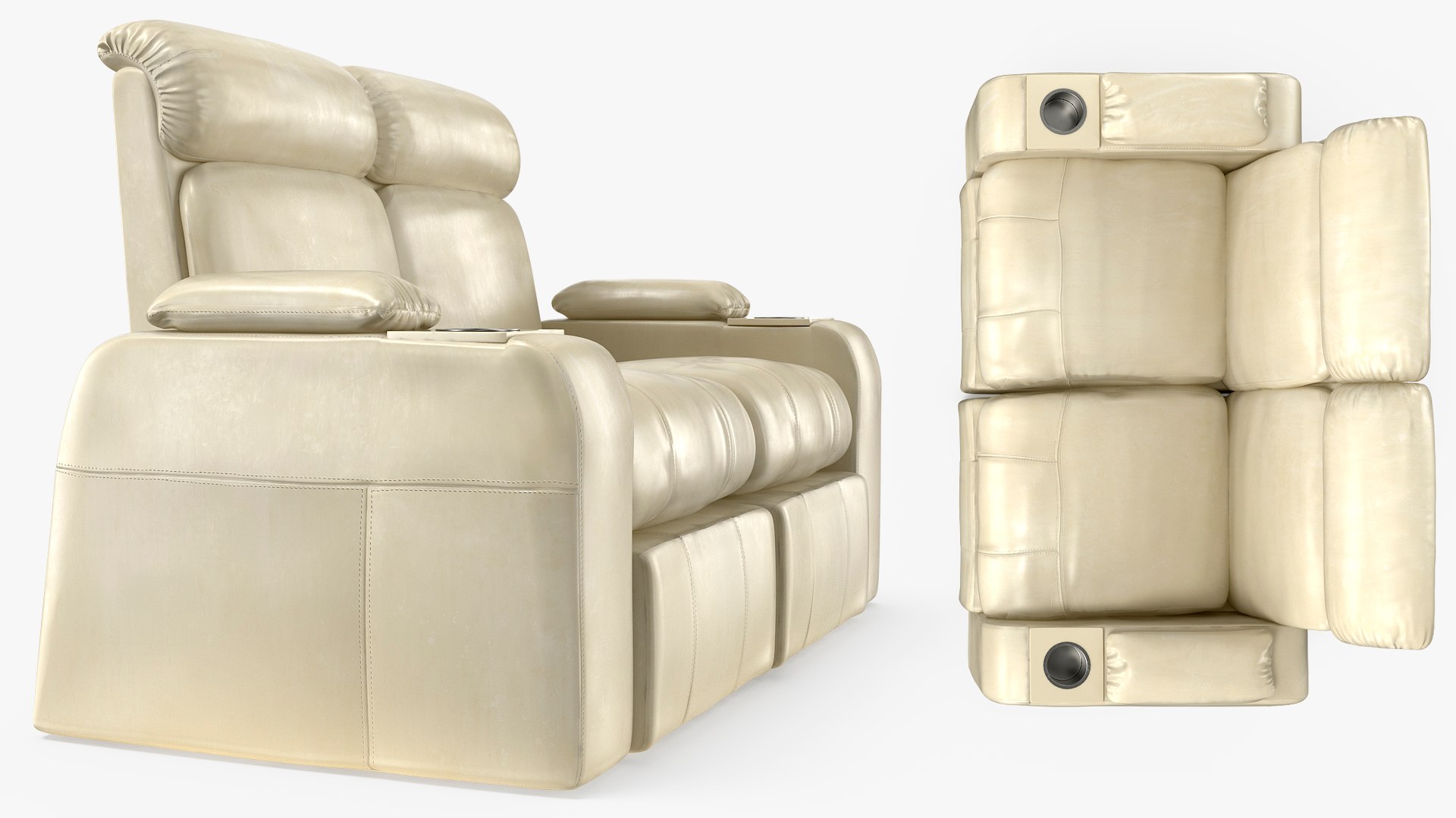 Home Theater Reclining Loveseat with Cup Holders Beige 3D model preview