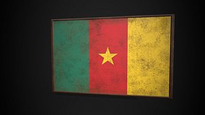 Old Picture Frame With Cameroon Flag - Game Ready PBR Low-poly 3D Model