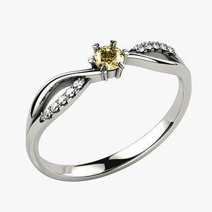 3D model 3mm Citrine Fashion Gold Ring