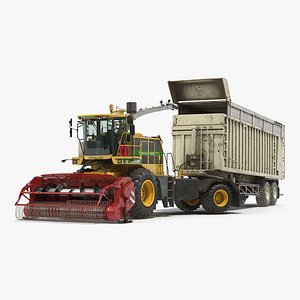 Combine Harvester CMC Saturne 5800 with Trailer Rigged 3D Model