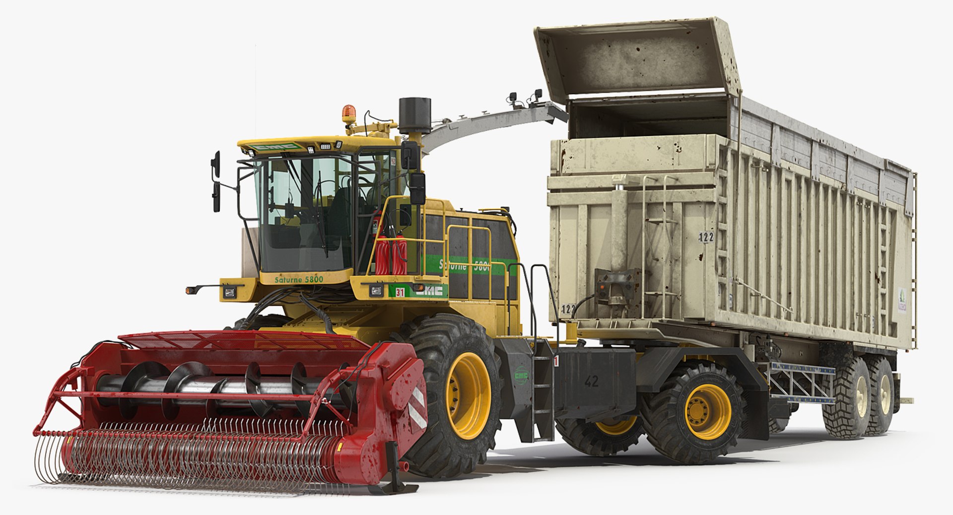 Combine Harvester CMC Saturne 5800 with Trailer Rigged 3D Model 3D model preview