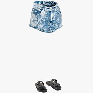 Women's Jean Shorts with Slippers