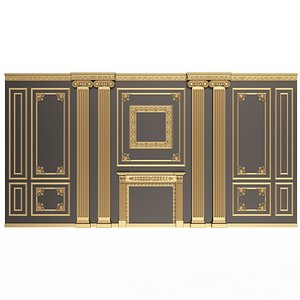 3D Boiserie Classic Wall with Mouldings 02 Black