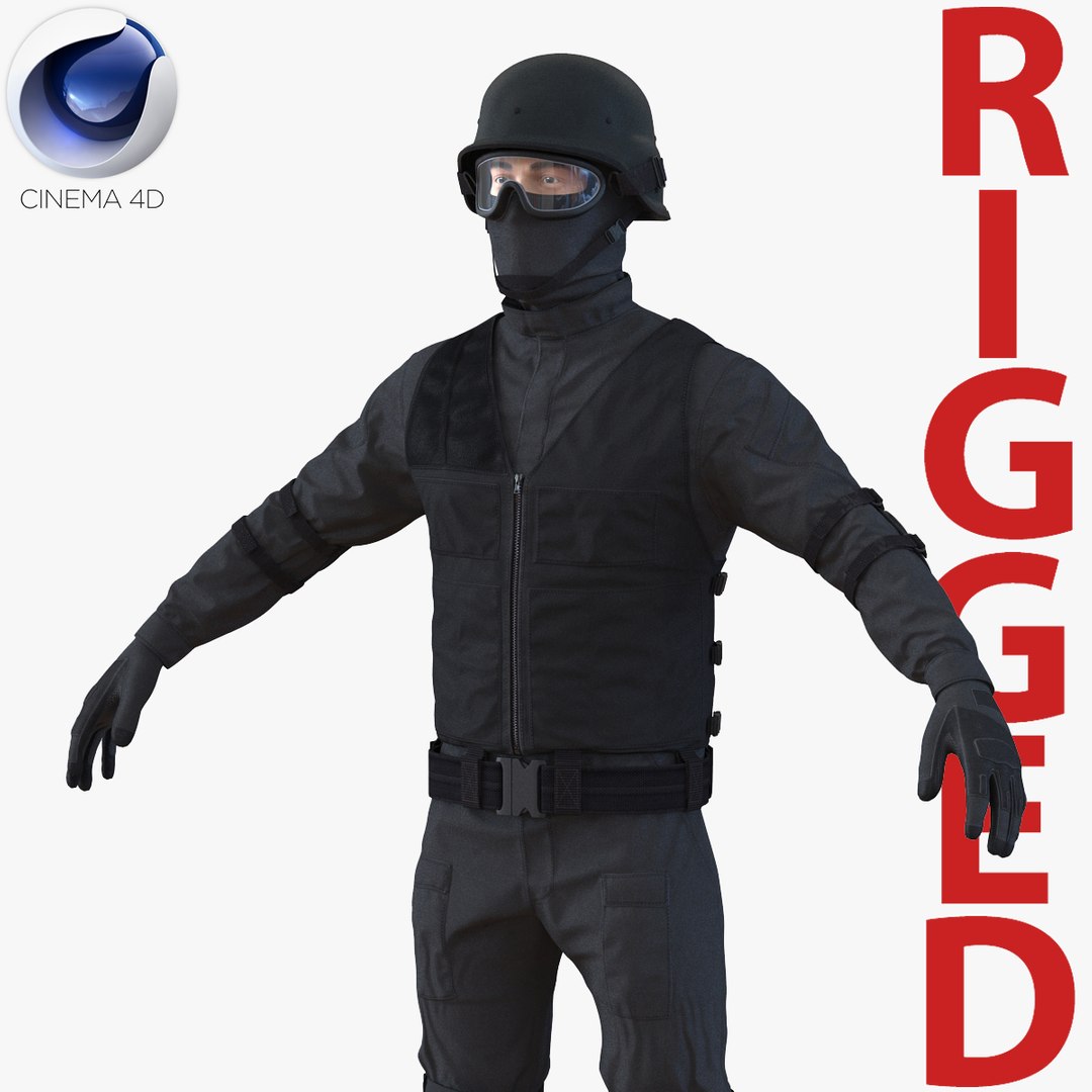 SWAT Man Mediterranean Rigged 2 for Cinema 4D 3D Model 3D model preview