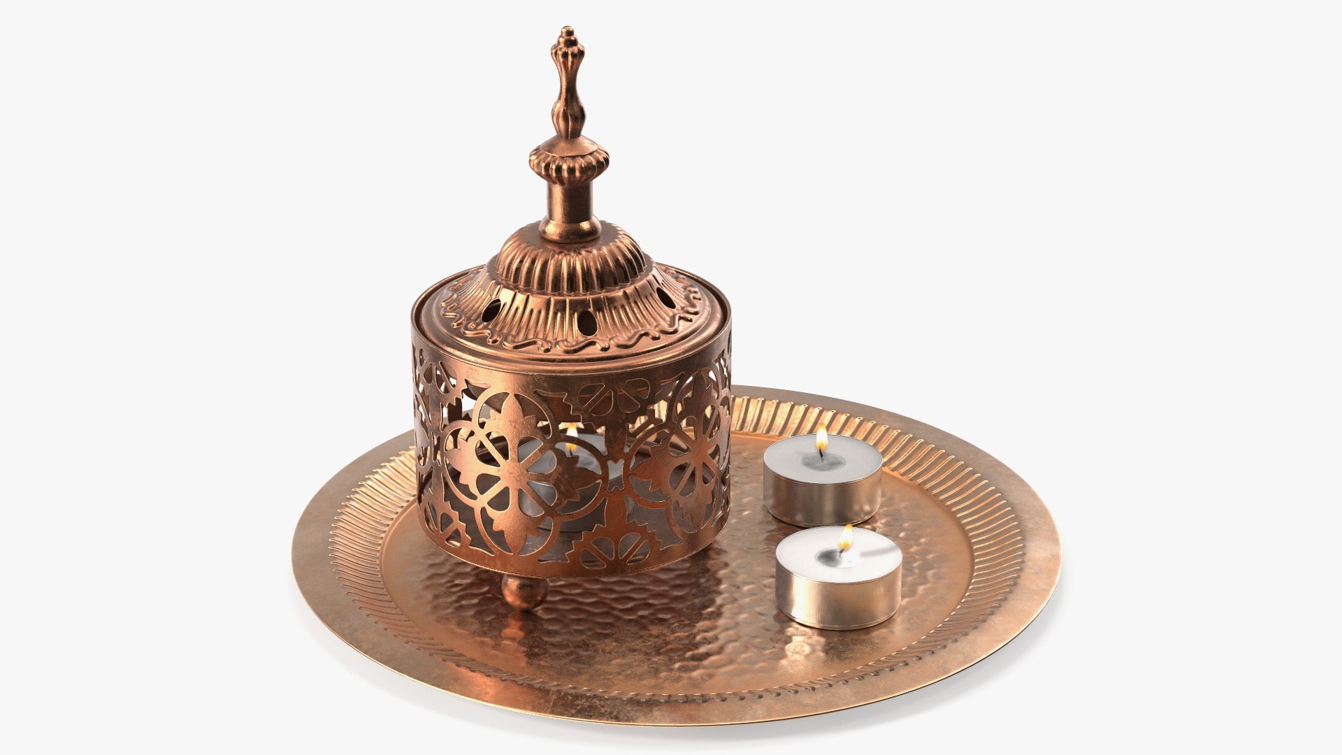 Incense Burner with Tealights and Hammered Tray Copper 3D model preview