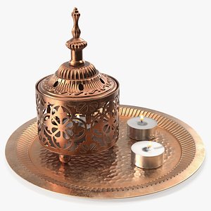 Incense Burner with Tealights and Hammered Tray Copper