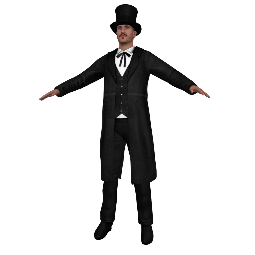 3d model of rigged wild west undertaker