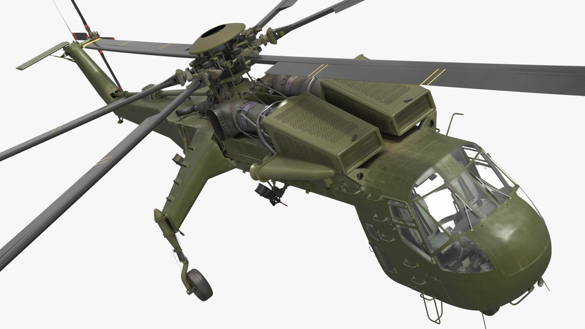 Military Cargo Lift Helicopter Green Rigged
