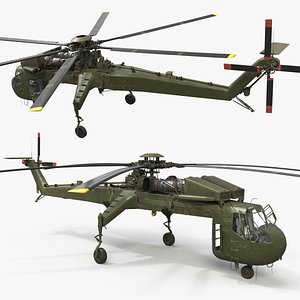 Military Cargo Lift Helicopter Green Rigged
