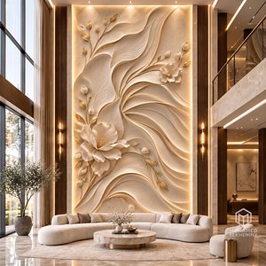 Modern Blooming Floral mural Relief Wall Panel STL CNC 115