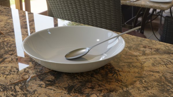 3D White plate with spoon model