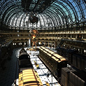 3D old train station interior model