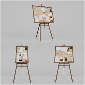 Freestanding Wooden Corkboard Trio - Customizable Pin Board Set 3D model