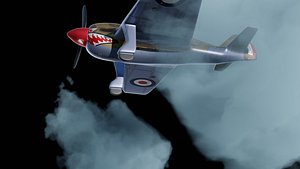 WW2 US Fighter Aircraft P40 Warhawk with clouds 3D model