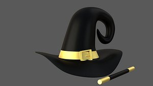 3D Magic Hat And Wand V05 Gold model