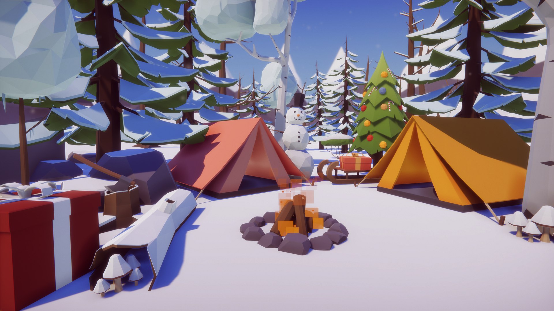 3D Low Poly Nature - 4 Seasons Trees Grass Rocks Terrian Plants Model ...