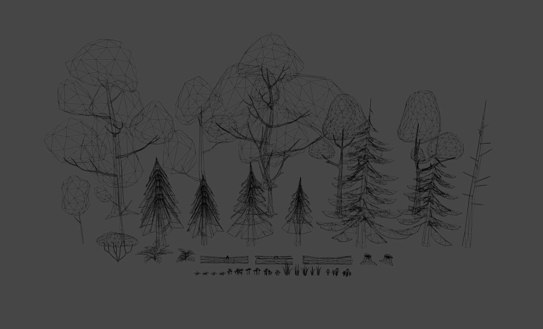 3D Low Poly Nature - 4 Seasons Trees Grass Rocks Terrian Plants Model ...