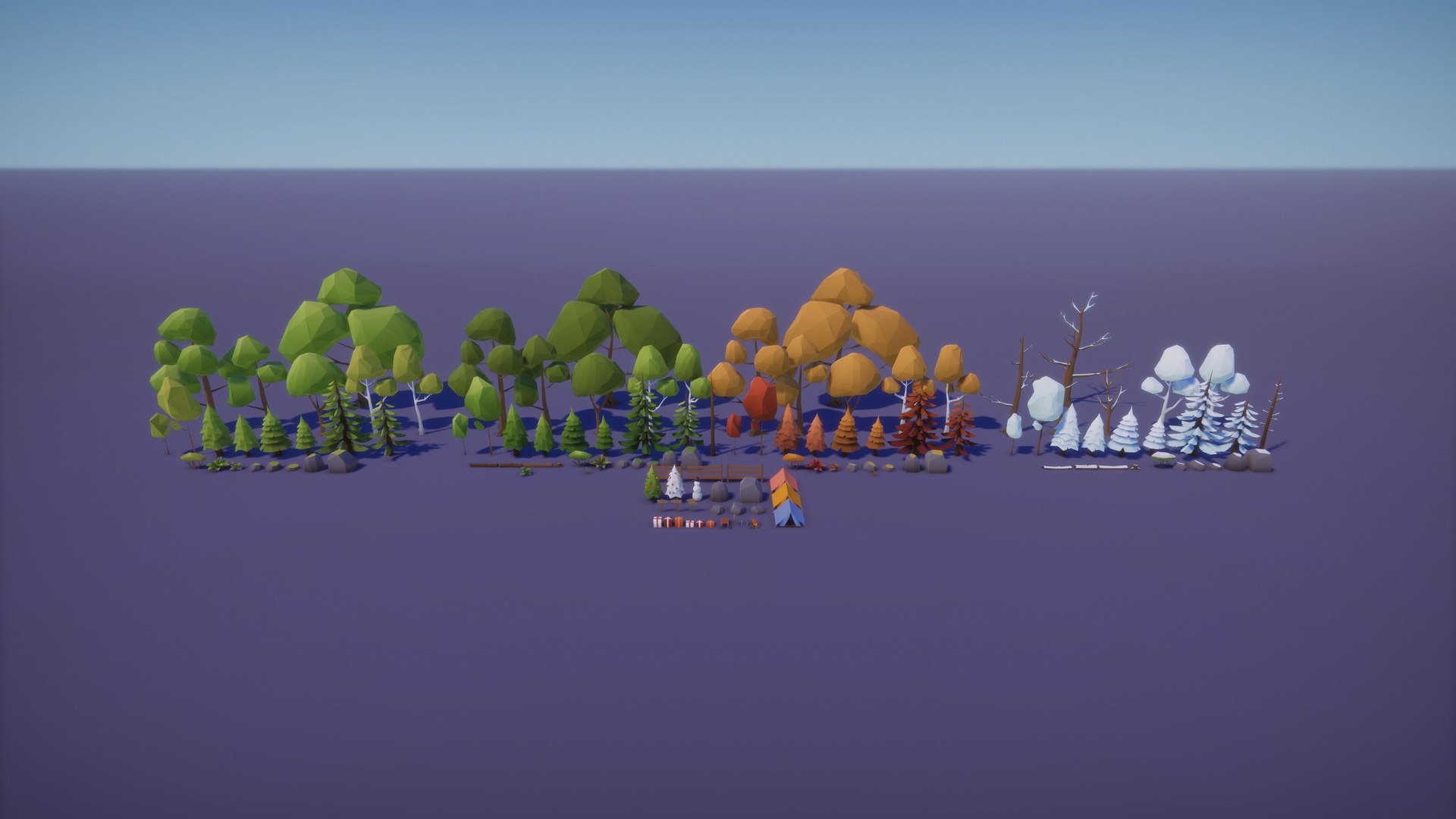 3D Low Poly Nature - 4 Seasons Trees Grass Rocks Terrian Plants Model ...