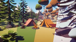 Low Poly Nature 4 Seasons Trees Grass Rocks Terrian Plants 3D