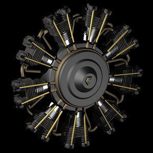 3D model 9 radial aircraft engine