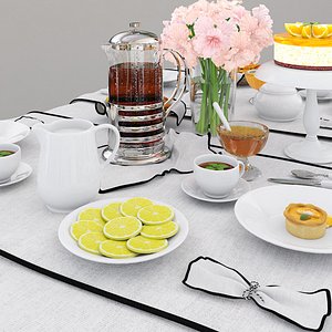 3D Table setting with irises and orange sweets model