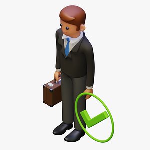 Cartoon man with suitcase and with checkmark