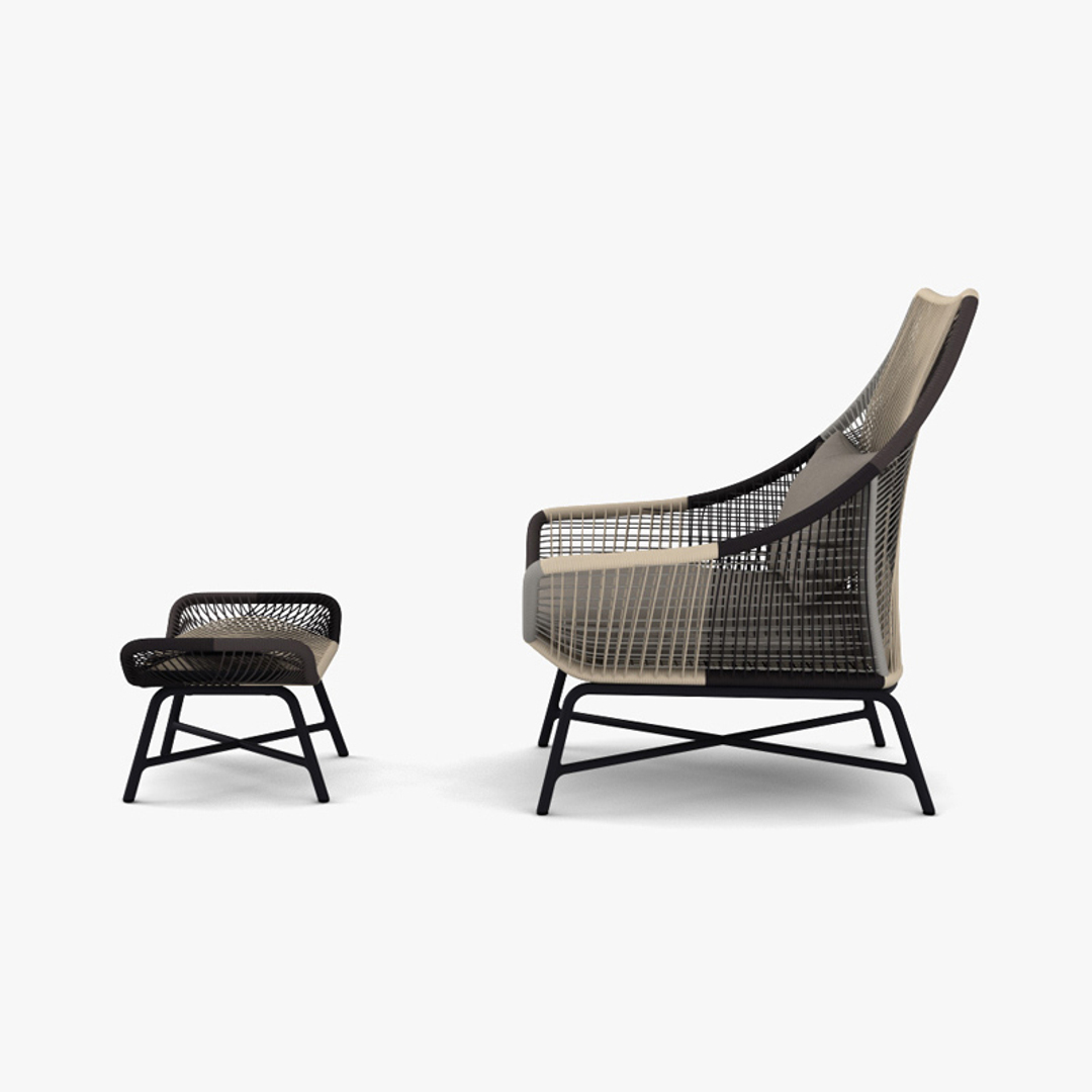 3D West Elm Huron Outdoor Lounge chair and Ottoman TurboSquid 1958645