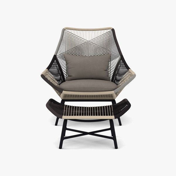 3D West Elm Huron Outdoor Lounge chair and Ottoman TurboSquid 1958645