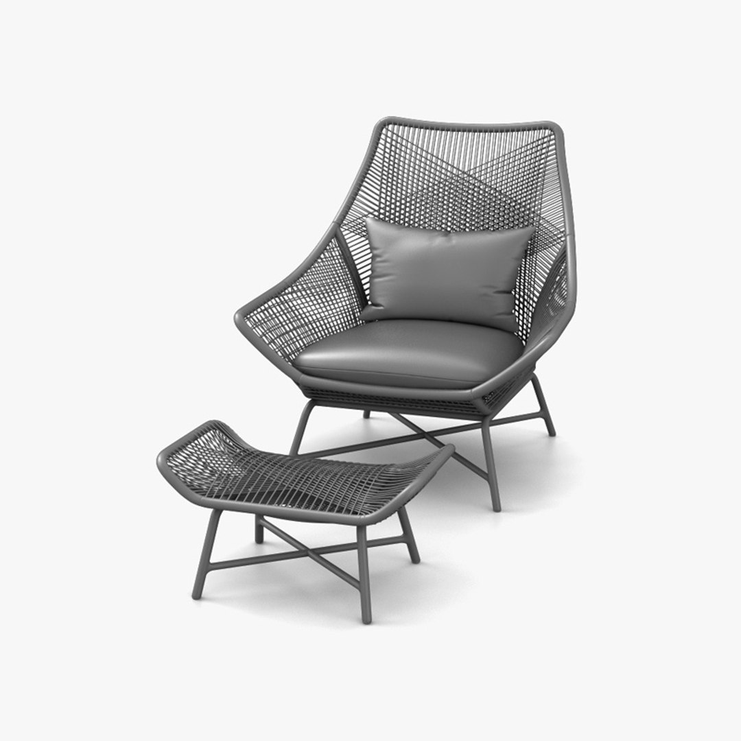 3D West Elm Huron Outdoor Lounge Chair And Ottoman TurboSquid