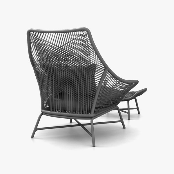 3D West Elm Huron Outdoor Lounge chair and Ottoman TurboSquid 1958645