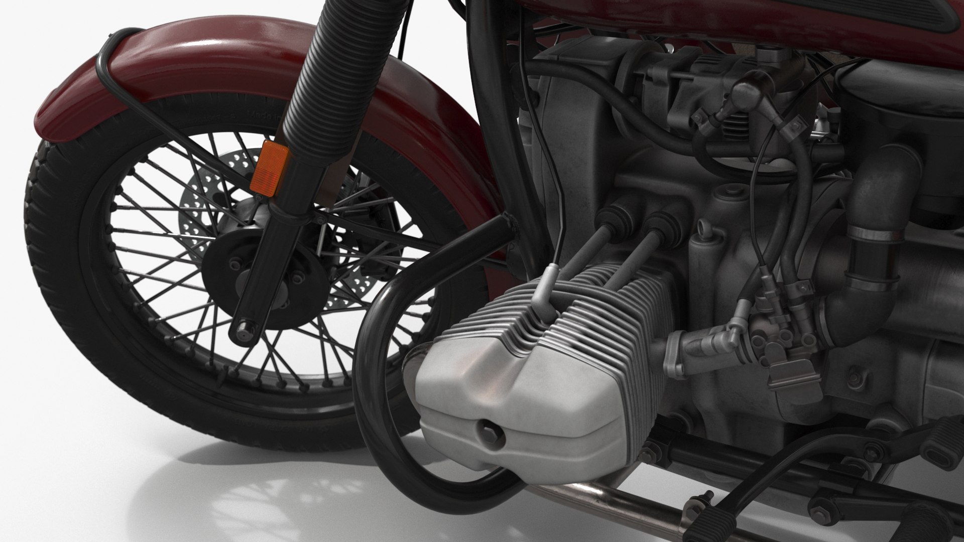 Retro Motorcycle Ural M70 With Cradle Maroon Color Rigged For Cinema 4D
