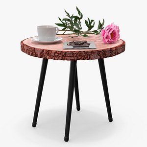 Decorative Wooden Table with Flowers Coffee and Chocolate