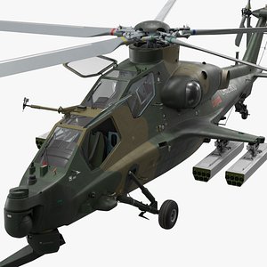 3D model Changhe Z-10 Helicopter with Rockets Fire Snake 70A Rigged for Cinema 4D