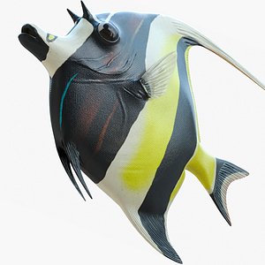 Moorish Idol Tropical Fish Rigged for Cinema 4D model