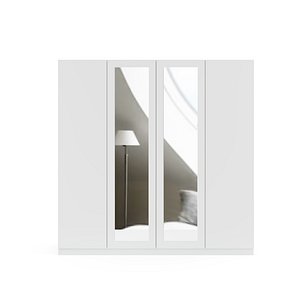 Four Door White Wardrobe with Mirror