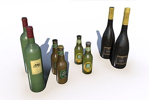 bottles wine beer juice 3D model