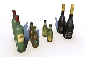 Beer juice wine and champagne bottles
