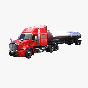 3D model Generic Semi Truck Sleeper with Tanker Trailer USED