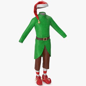Christmas Elf Costume with Bells Male 3D model