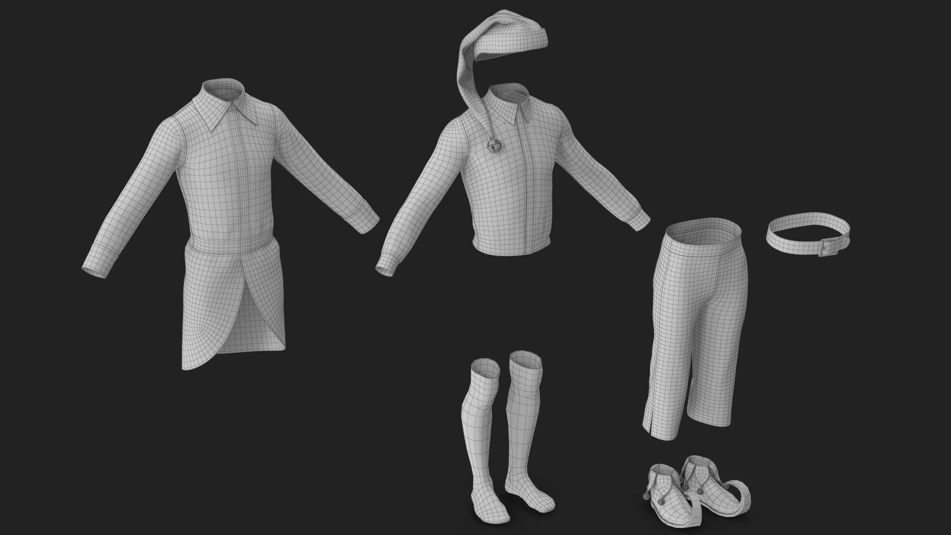 Christmas Elf Costume with Bells Male 3D model https://p.turbosquid.com/ts-thumb/7t/CdEK4g/m3/wireframe_06/jpg/1754975811/1920x1080/fit_q87/b824eea8b2f5645fba85fad36f62bf2ab672c685/wireframe_06.jpg