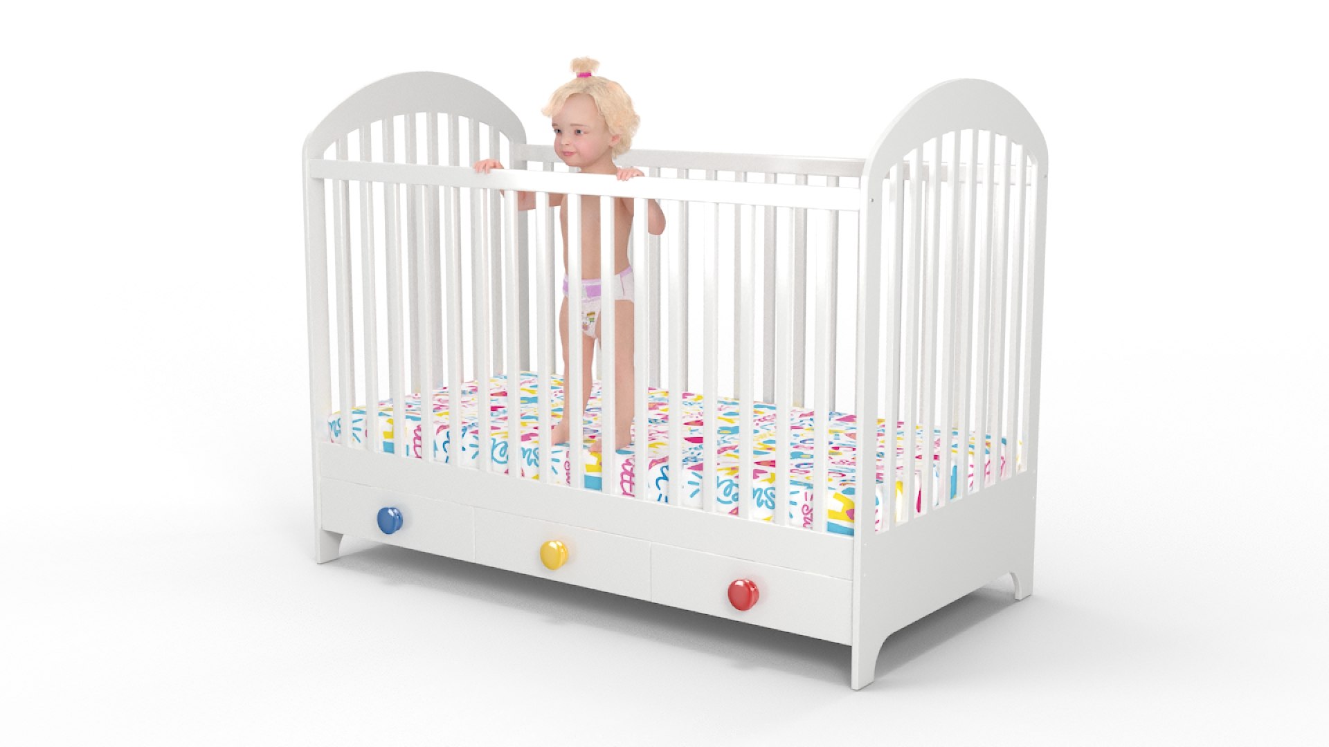 Toddler Girl in Bed Standing 3D model preview