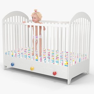 3D Toddler Girl in Bed Standing