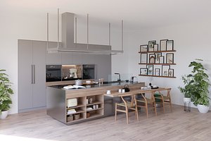 Arclinea Kitchen with Island - Convivium Built-in snack bar 3D model model