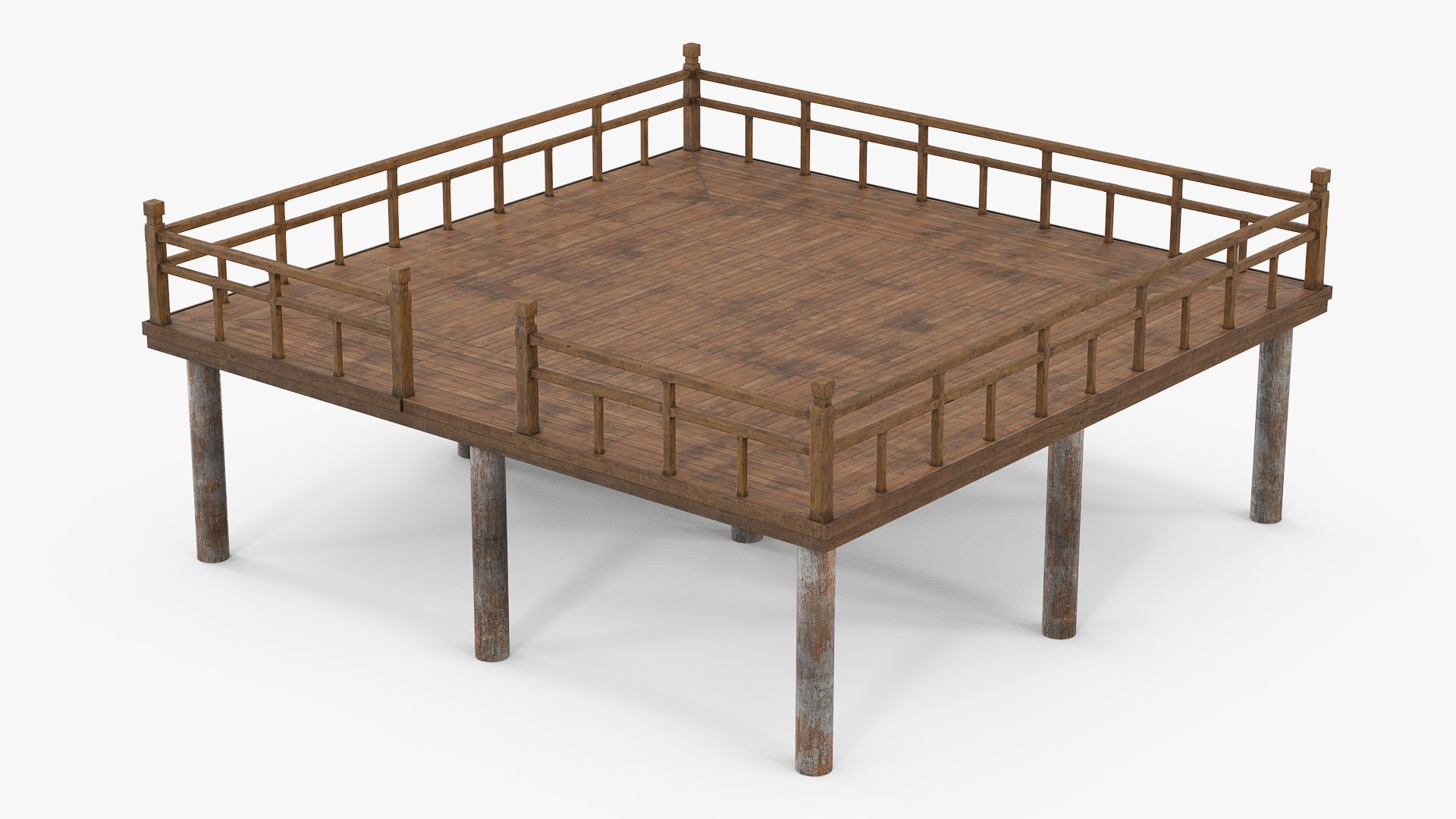 Wooden Garden Deck Platform 3D model preview